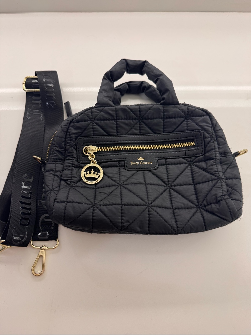 Juicy Couture Black Quilted Crossbody with Gold Accents